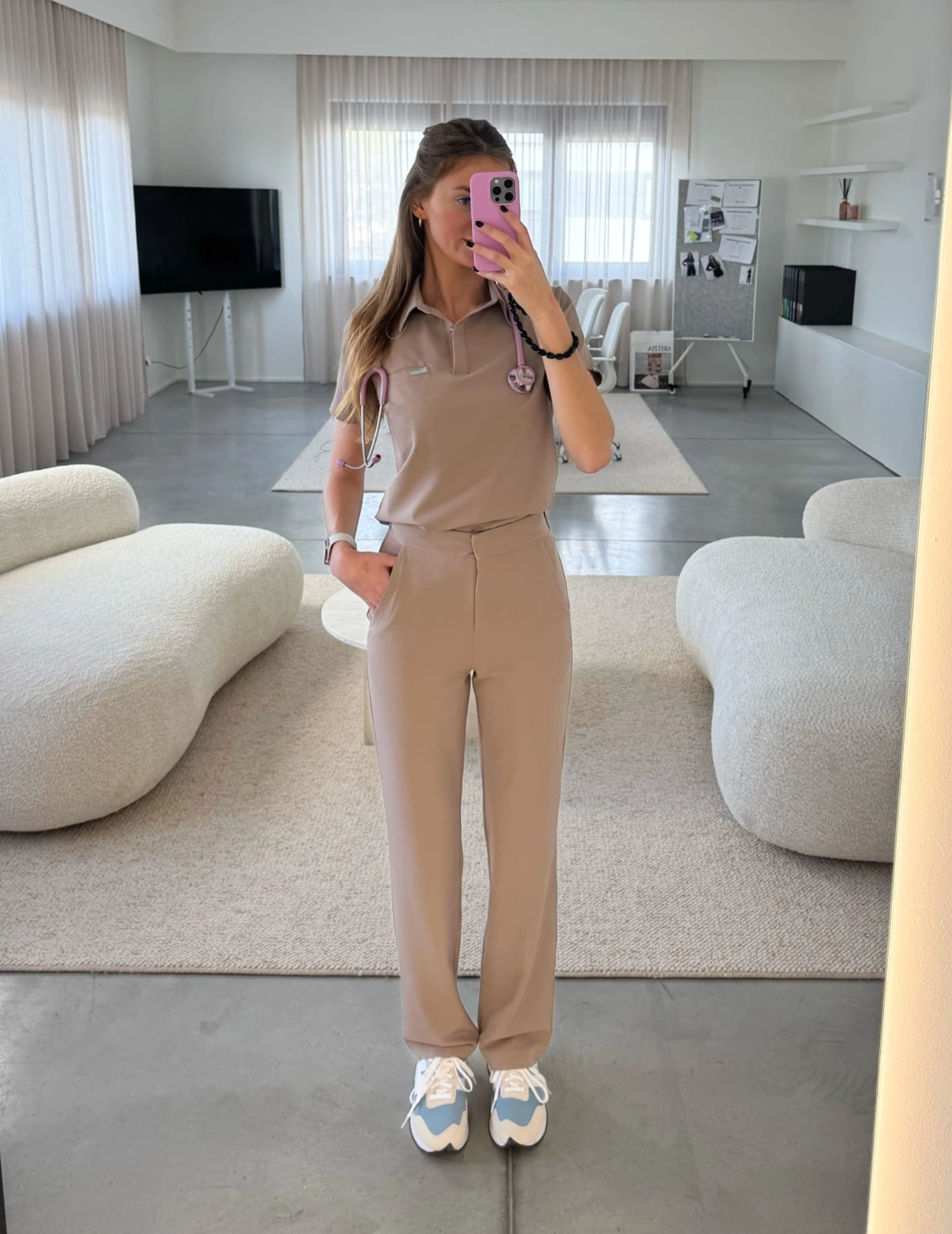 Női Orvosi Galléros Polo - BEIGE