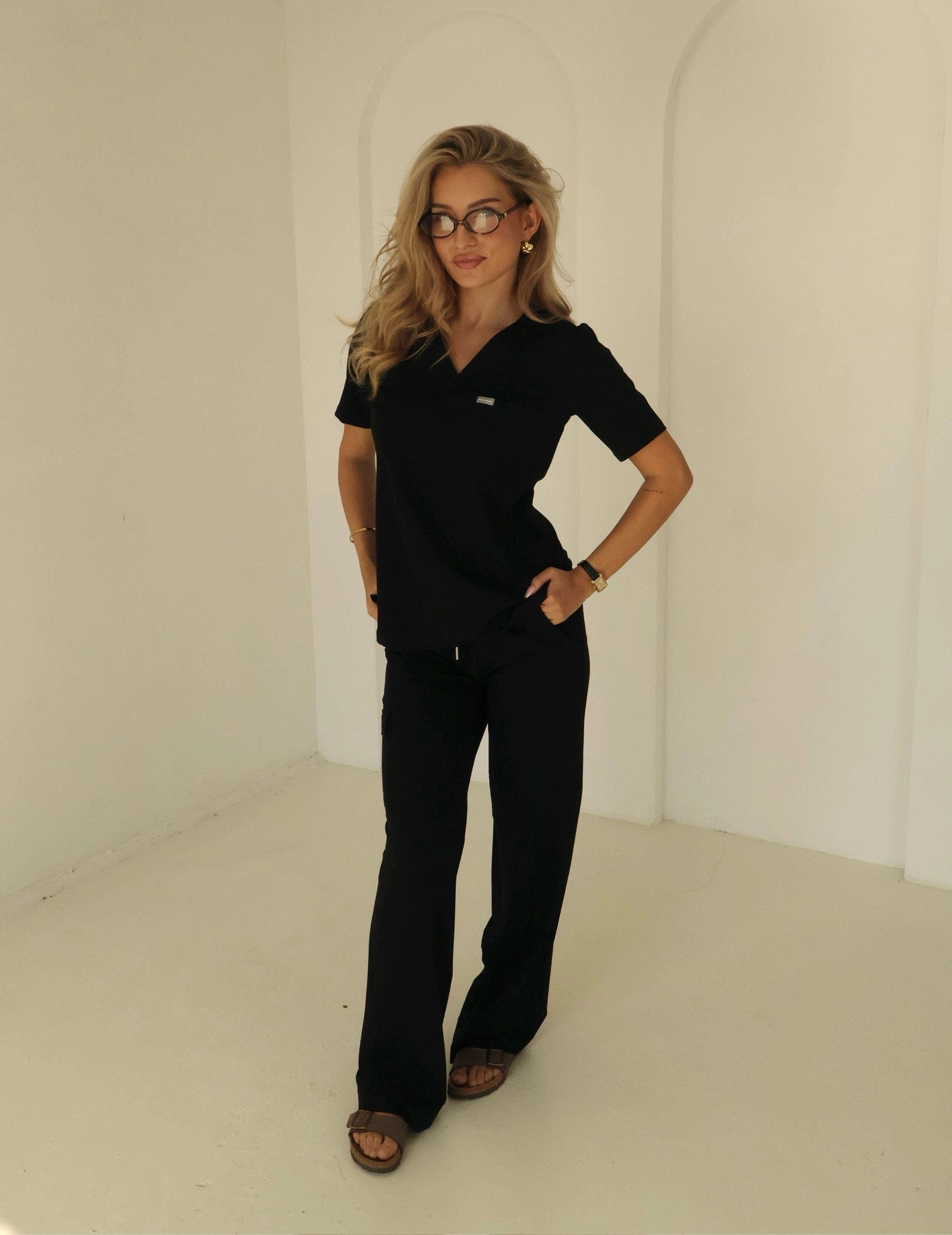 Női Orvosi Felső Raya One Pocket – BLACK