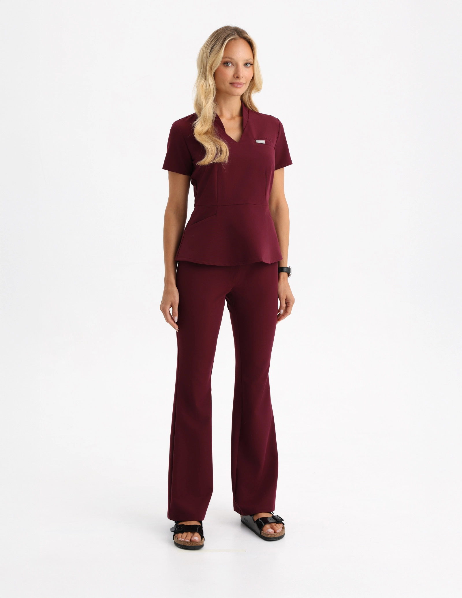 Női Orvosi Nadrág Flare - BURGUNDY