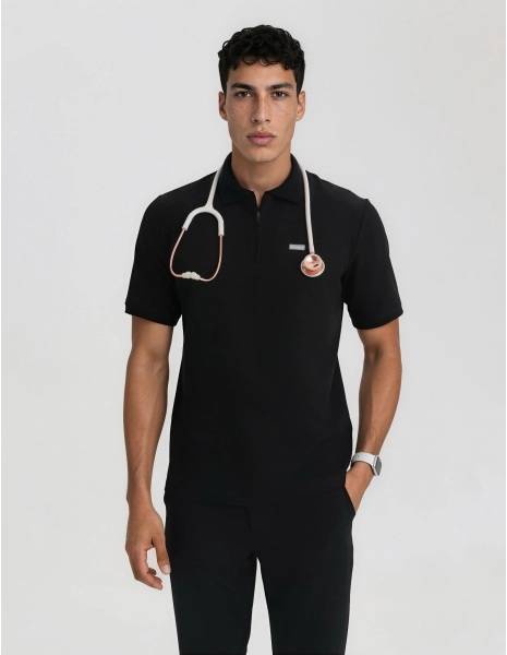 Férfi Orvosi Galléros Polo – BLACK
