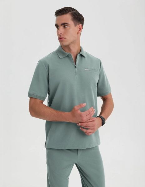 Férfi Orvosi Galléros Polo - DUSTY GREEN