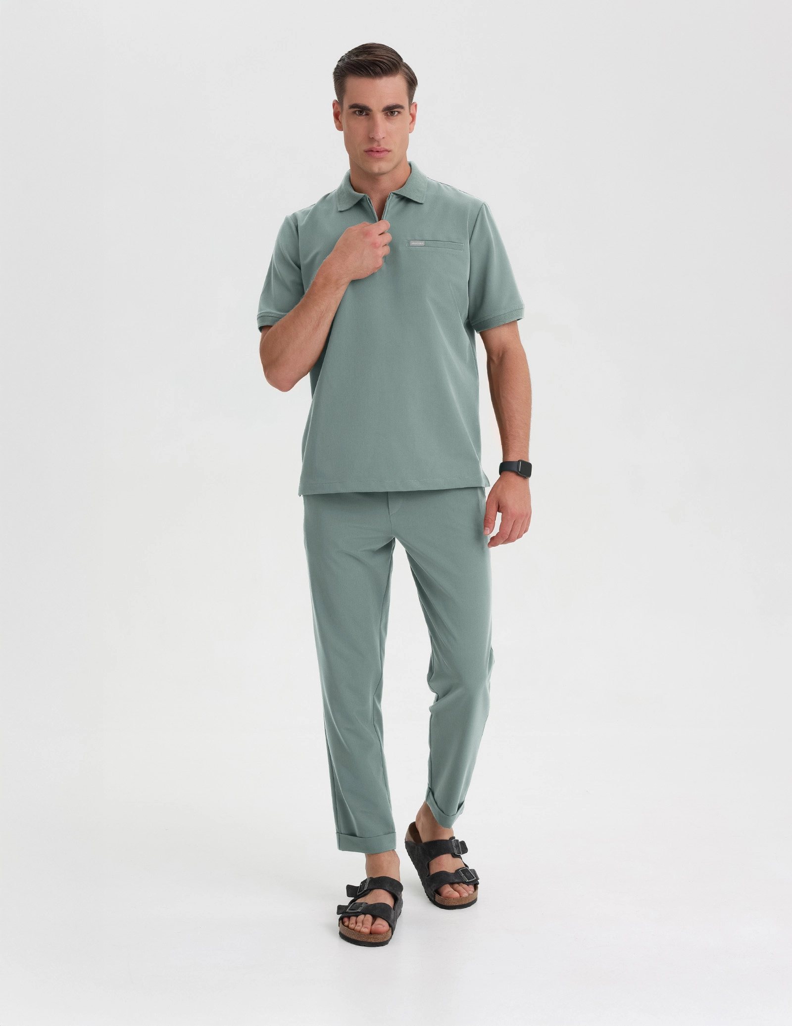Férfi Orvosi Galléros Polo - DUSTY GREEN