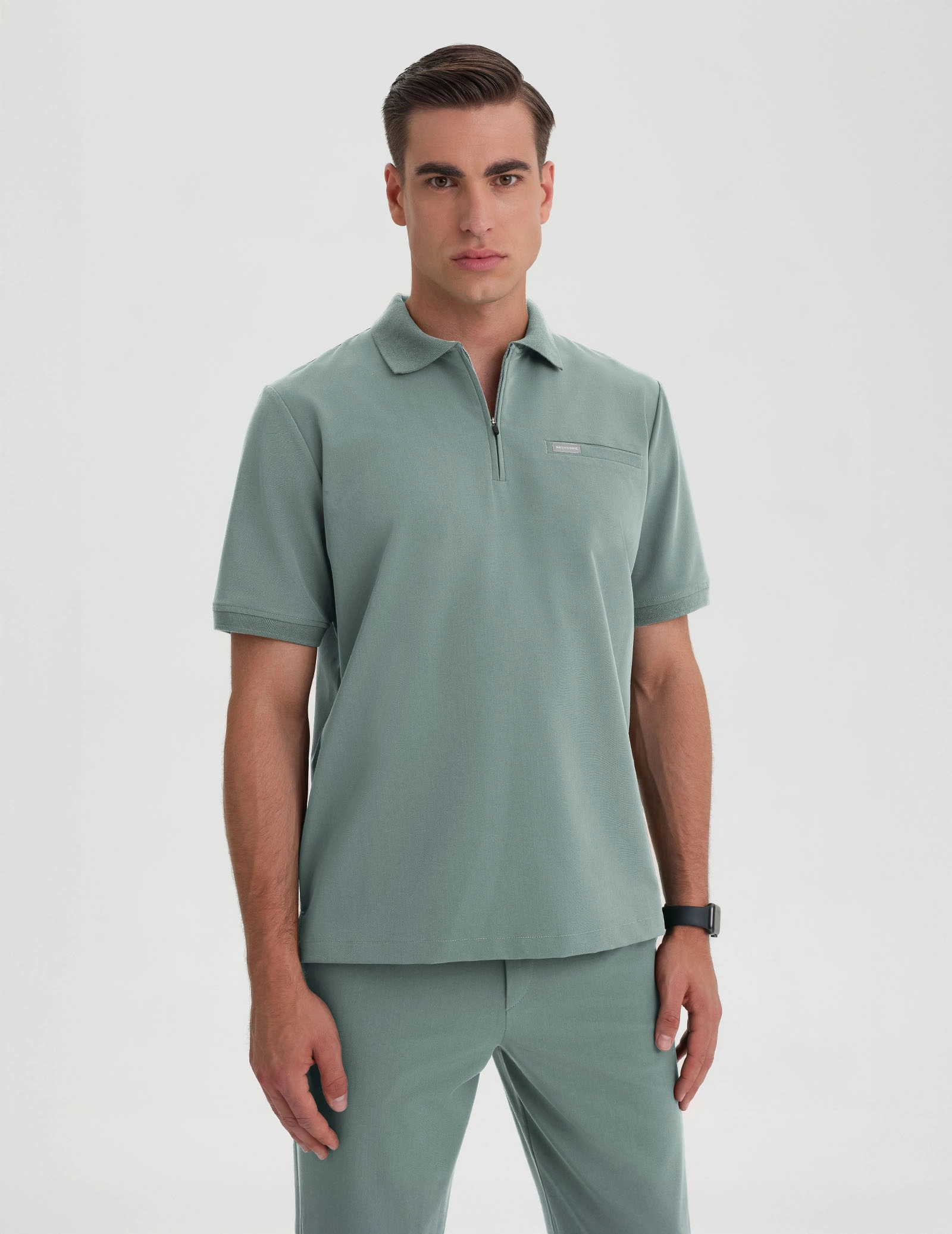 Férfi Orvosi Galléros Polo - DUSTY GREEN