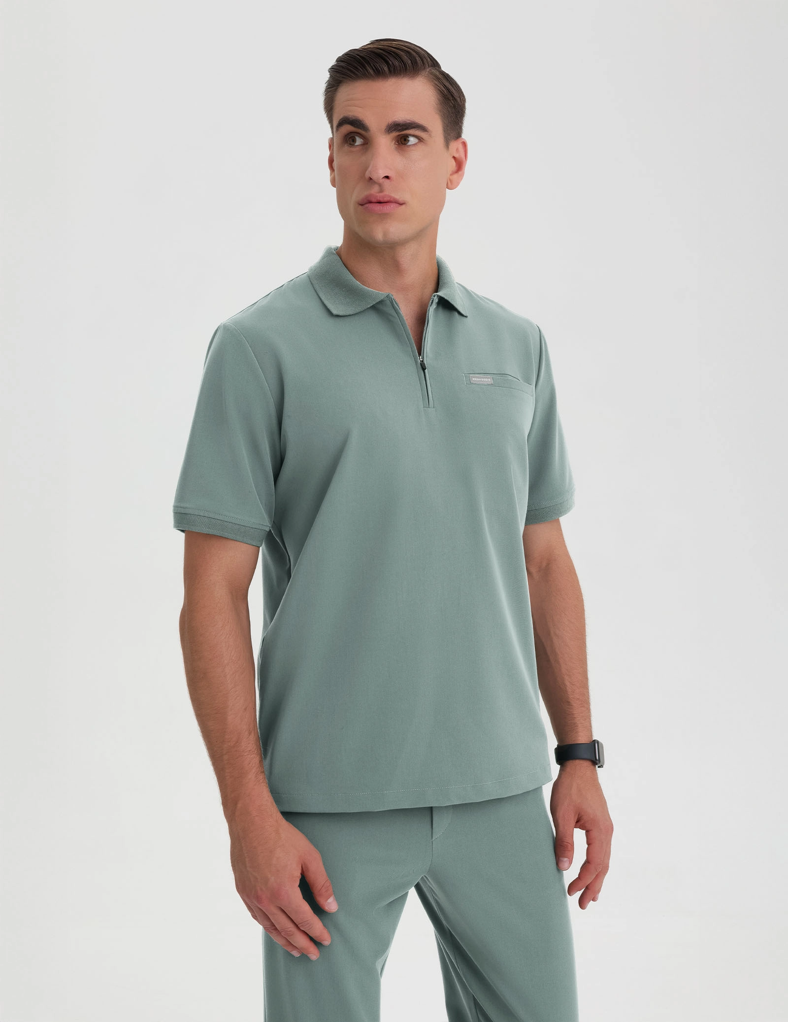 Férfi Orvosi Galléros Polo - DUSTY GREEN