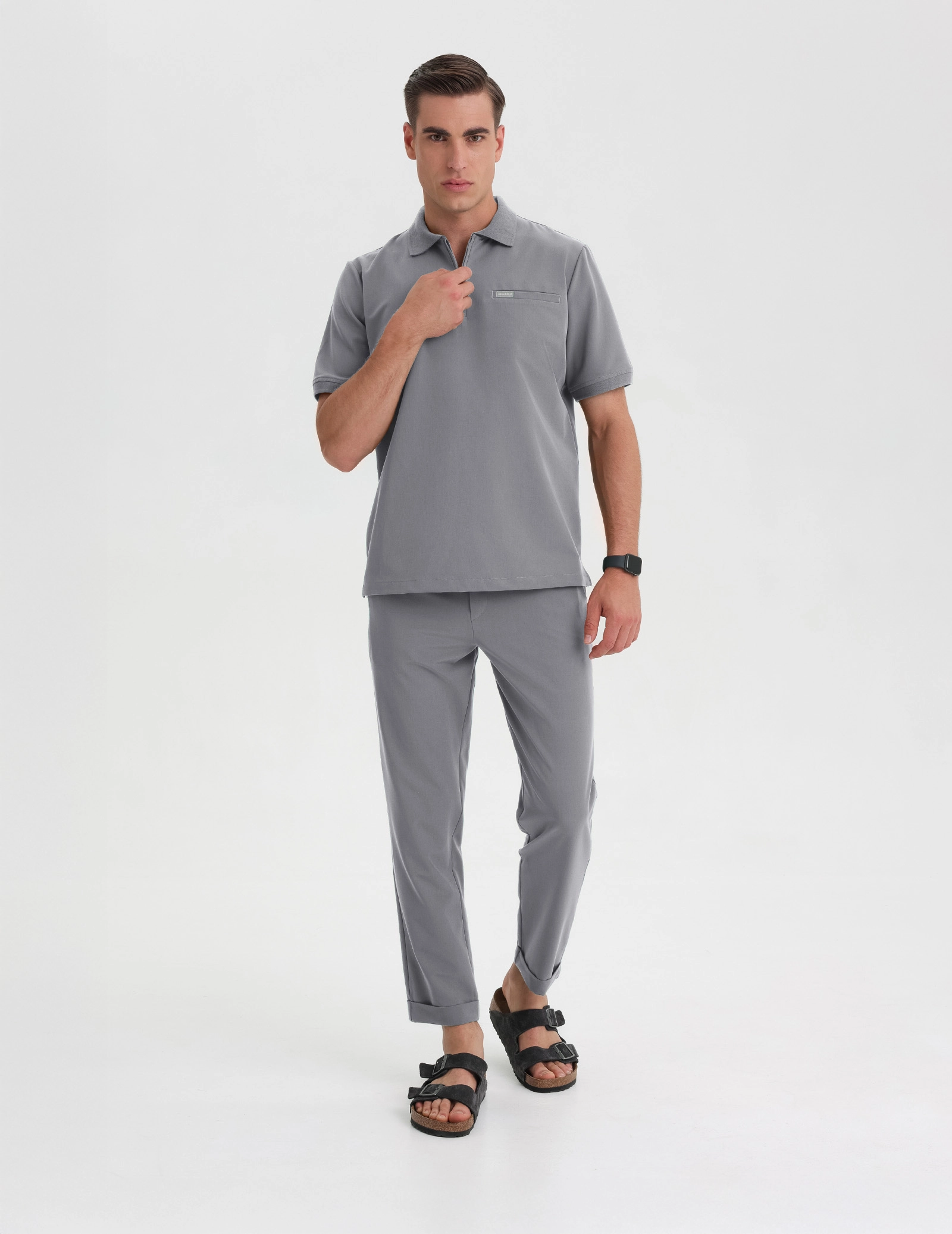 Férfi Orvosi Galléros Polo - SHARK GRAY