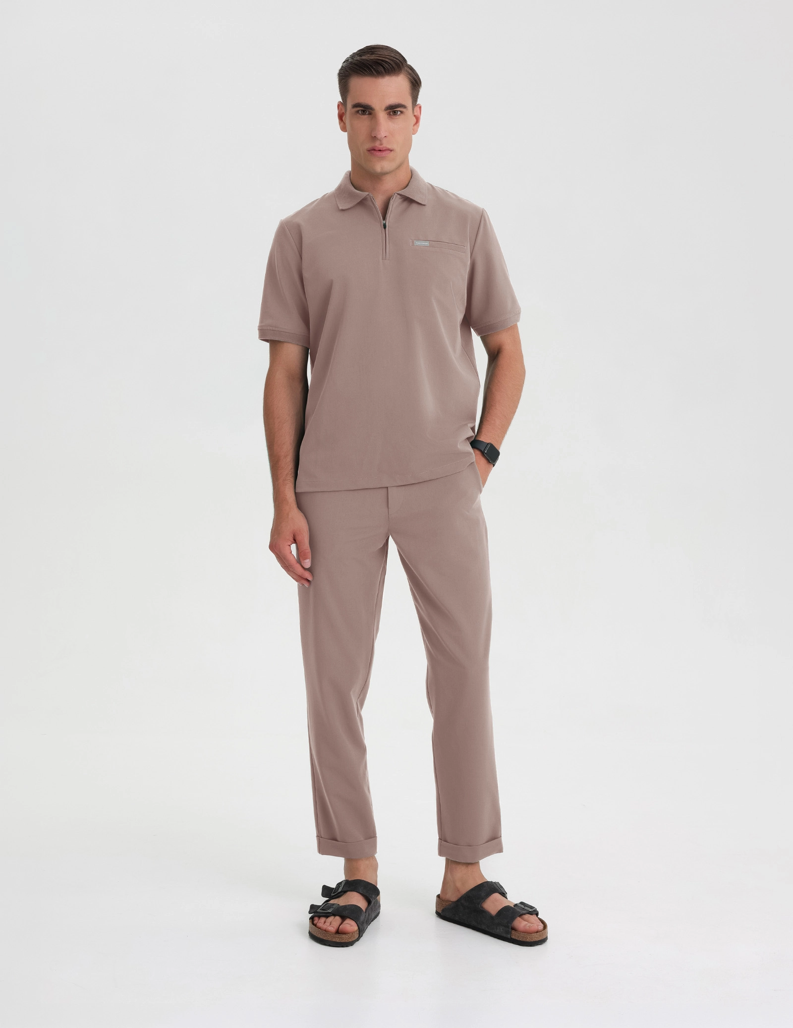 Férfi Orvosi Galléros Polo - BEIGE